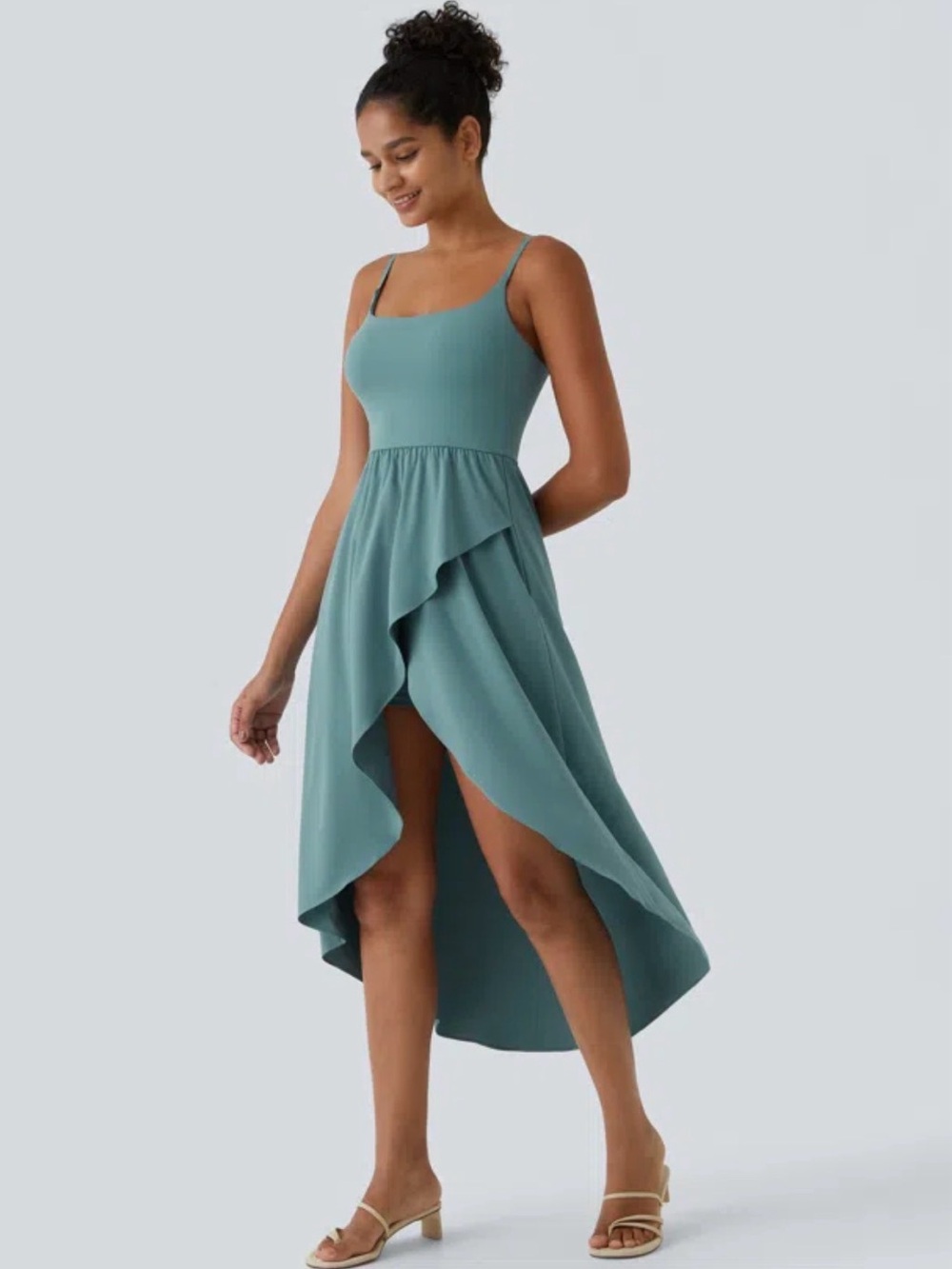 Backless High Low 2-Piece Side Pocket Flowy Midi Quick Dry